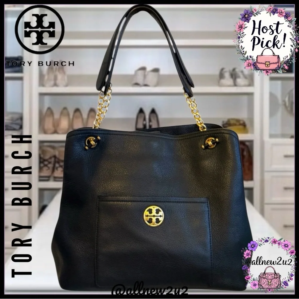 SALE! Tory Burch 2 Pc Chelsea Slouchy Leather Tote Wallet Pebble Leather